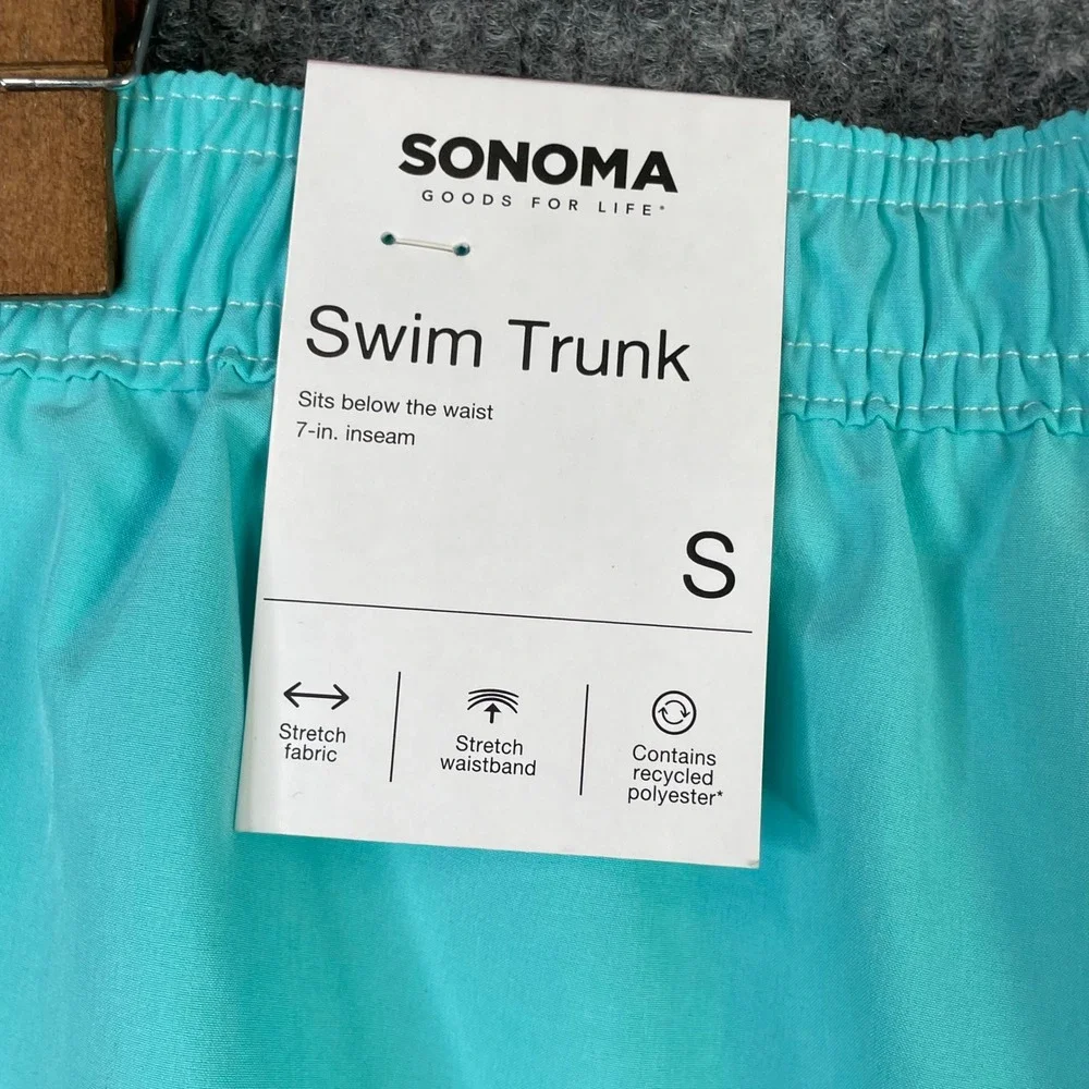 Sonoma Swim Trunks Mens Small Teal Blue Color Block 7